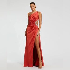 Mac Duggal One-Shoulder Red Maxi Dress
